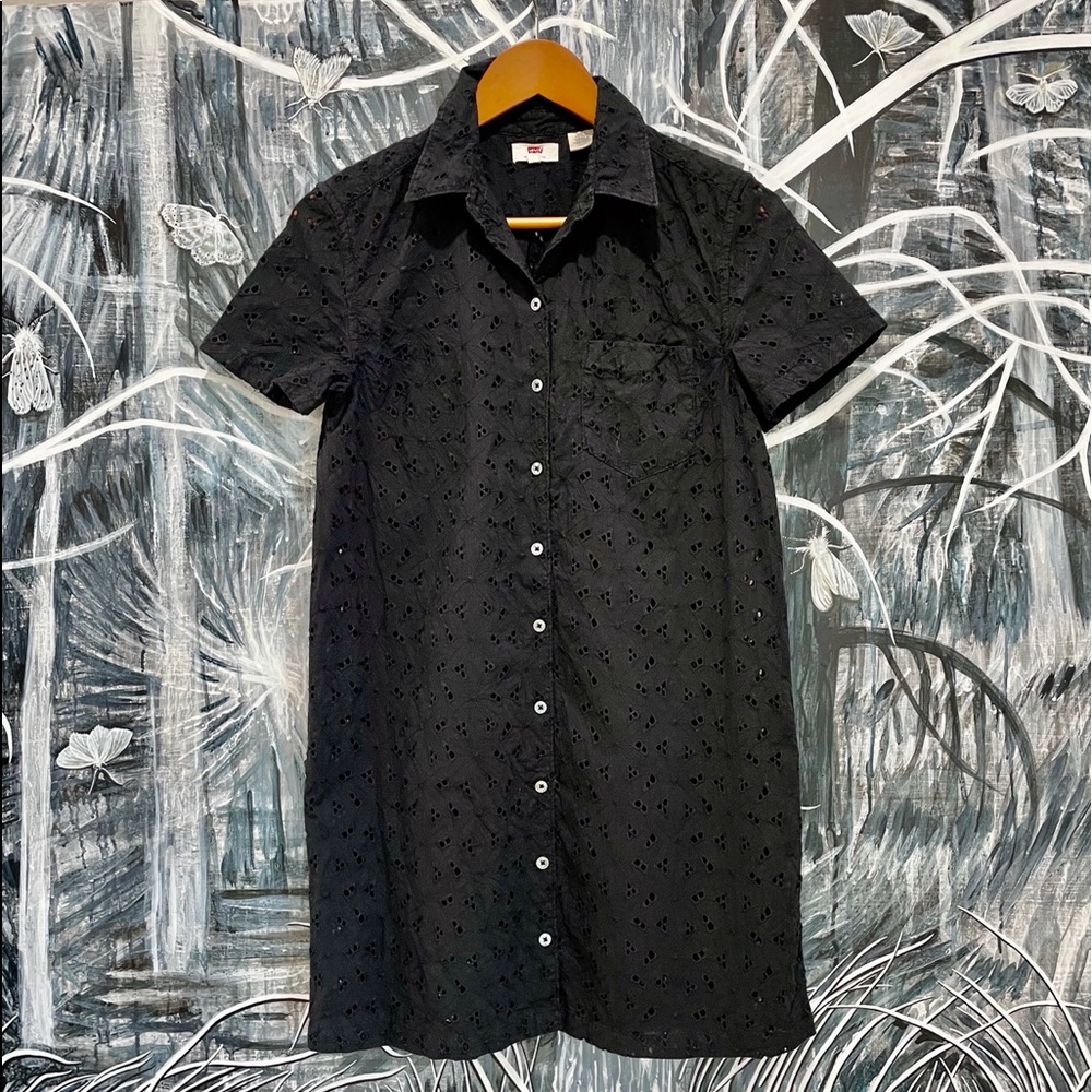 Little black shirtdress with eyelets